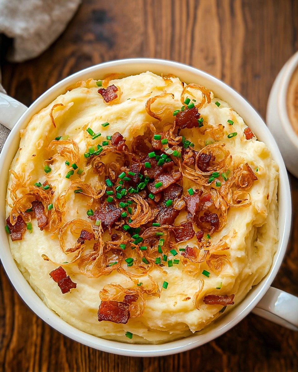 Cheesy Loaded Mashed Potatoes with Crispy Shallots and Pancetta