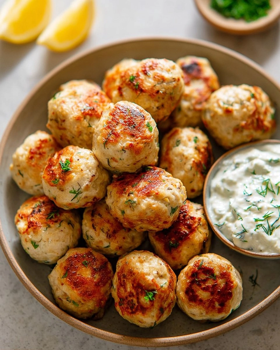 Chicken Feta Meatballs with Tzatziki Dip