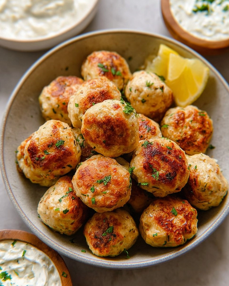 Chicken Feta Meatballs with Tzatziki Dip