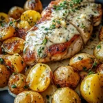 Creamy Garlic Chicken with Roasted Baby Potatoes 153 Creamy-Garlic-Chicken-with-Roasted-Baby-Potatoes-Recipe