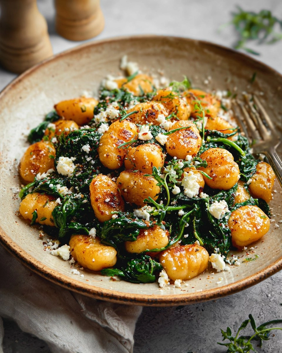 Easy Crispy Gnocchi With Spinach And Feta