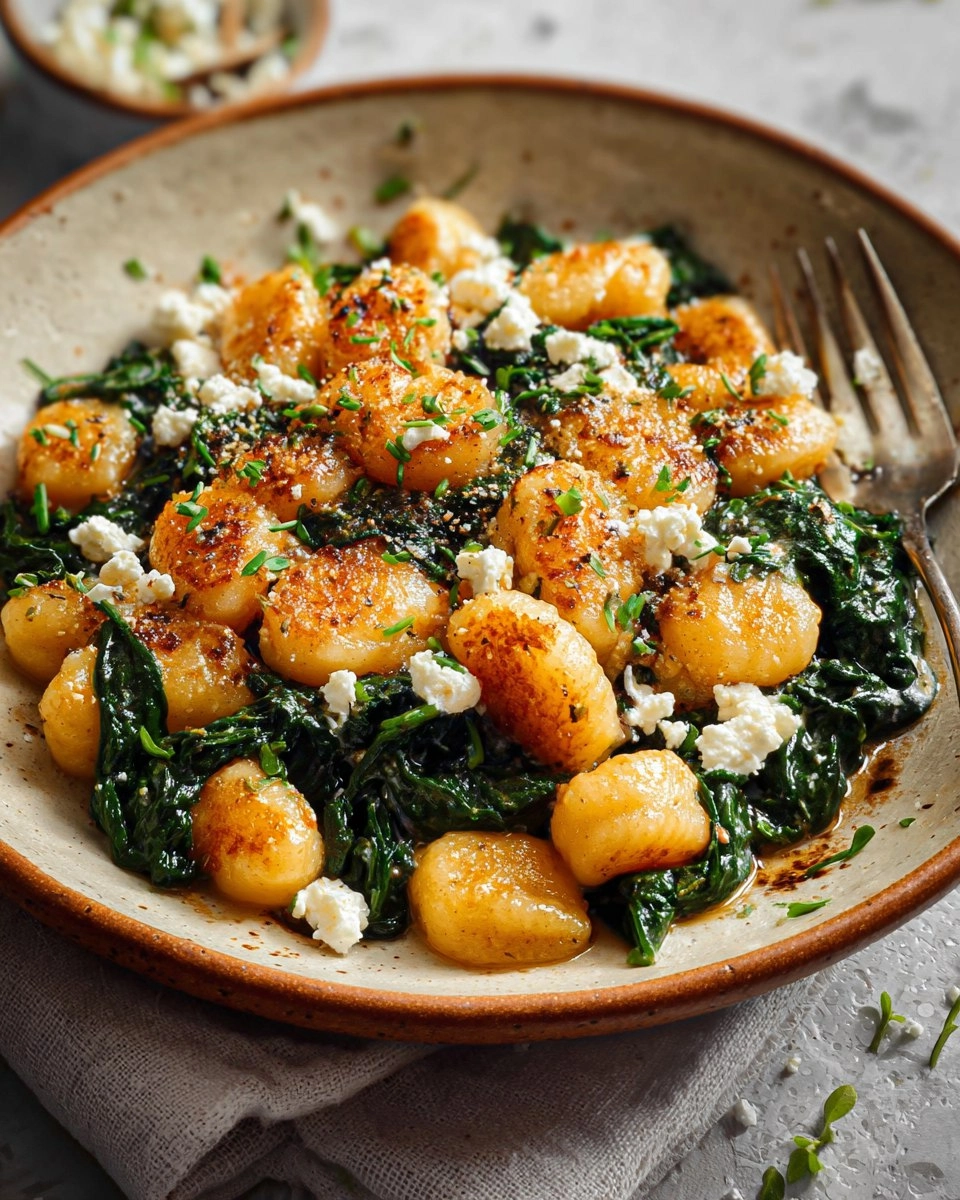 Easy Crispy Gnocchi With Spinach And Feta