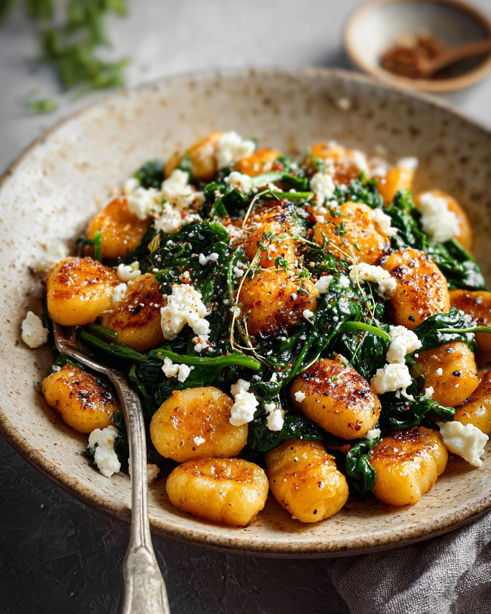 Easy Crispy Gnocchi With Spinach And Feta