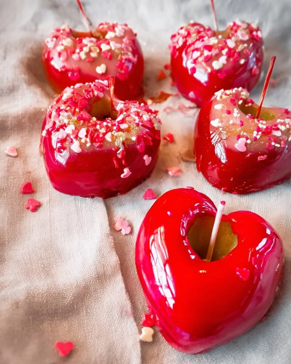 Valentine Candy Apples Made into Cute Heart Shapes