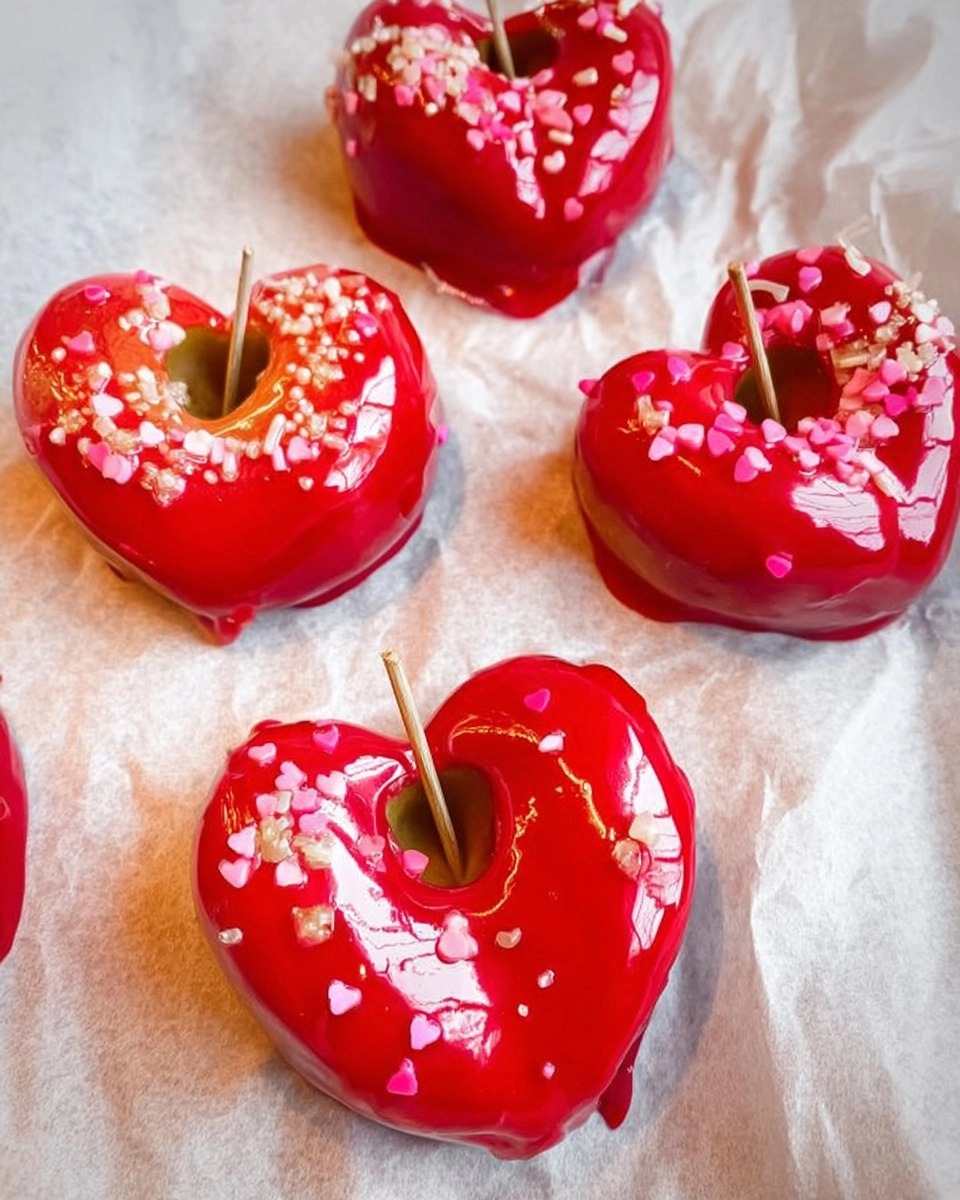 Valentine Candy Apples Made into Cute Heart Shapes