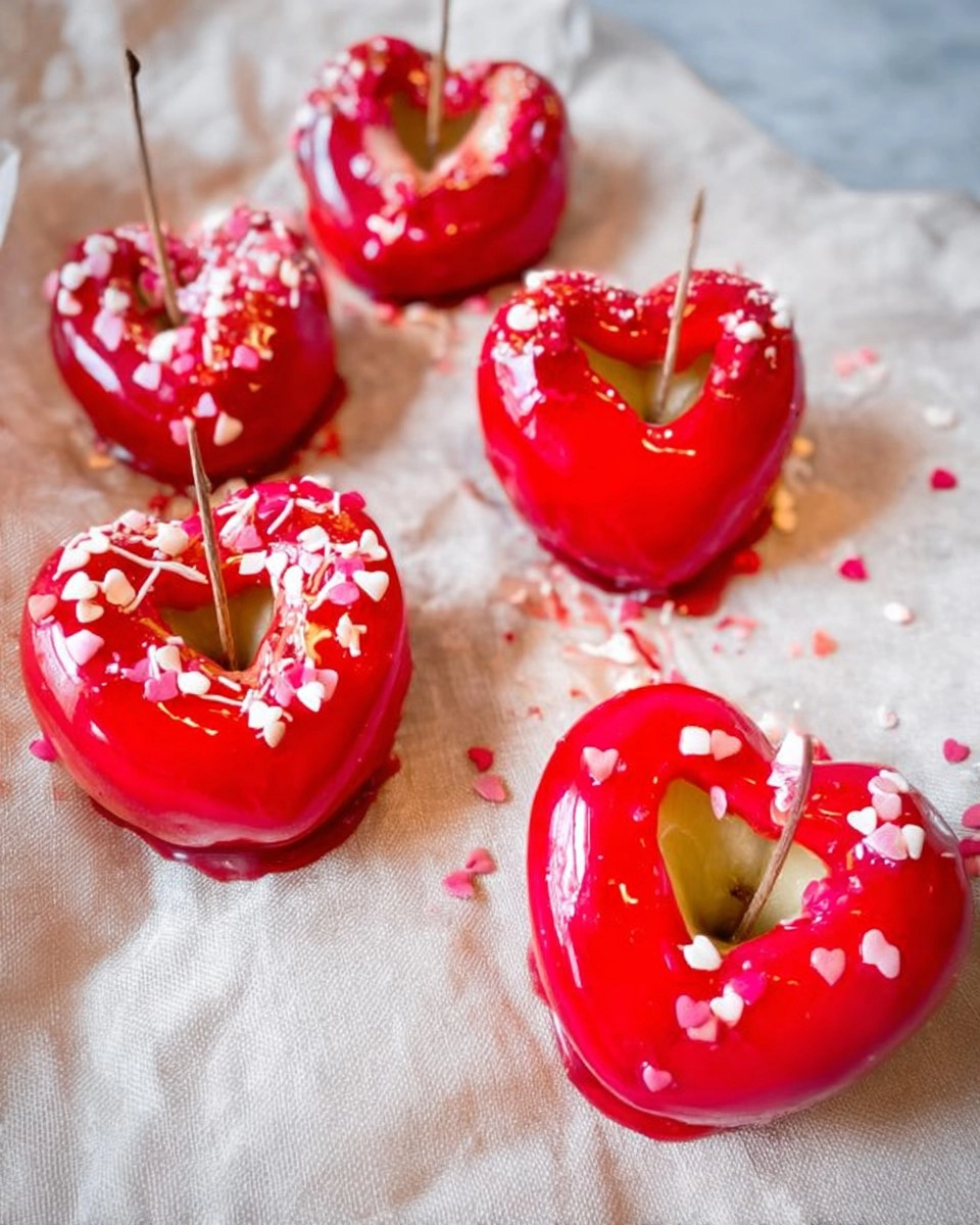Valentine Candy Apples Made into Cute Heart Shapes