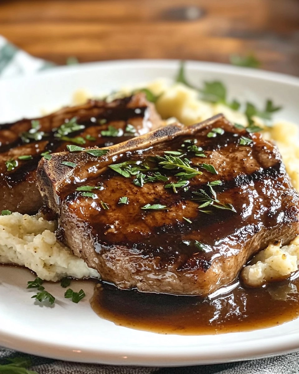 Balsamic Pork Chops with Cauli Mash