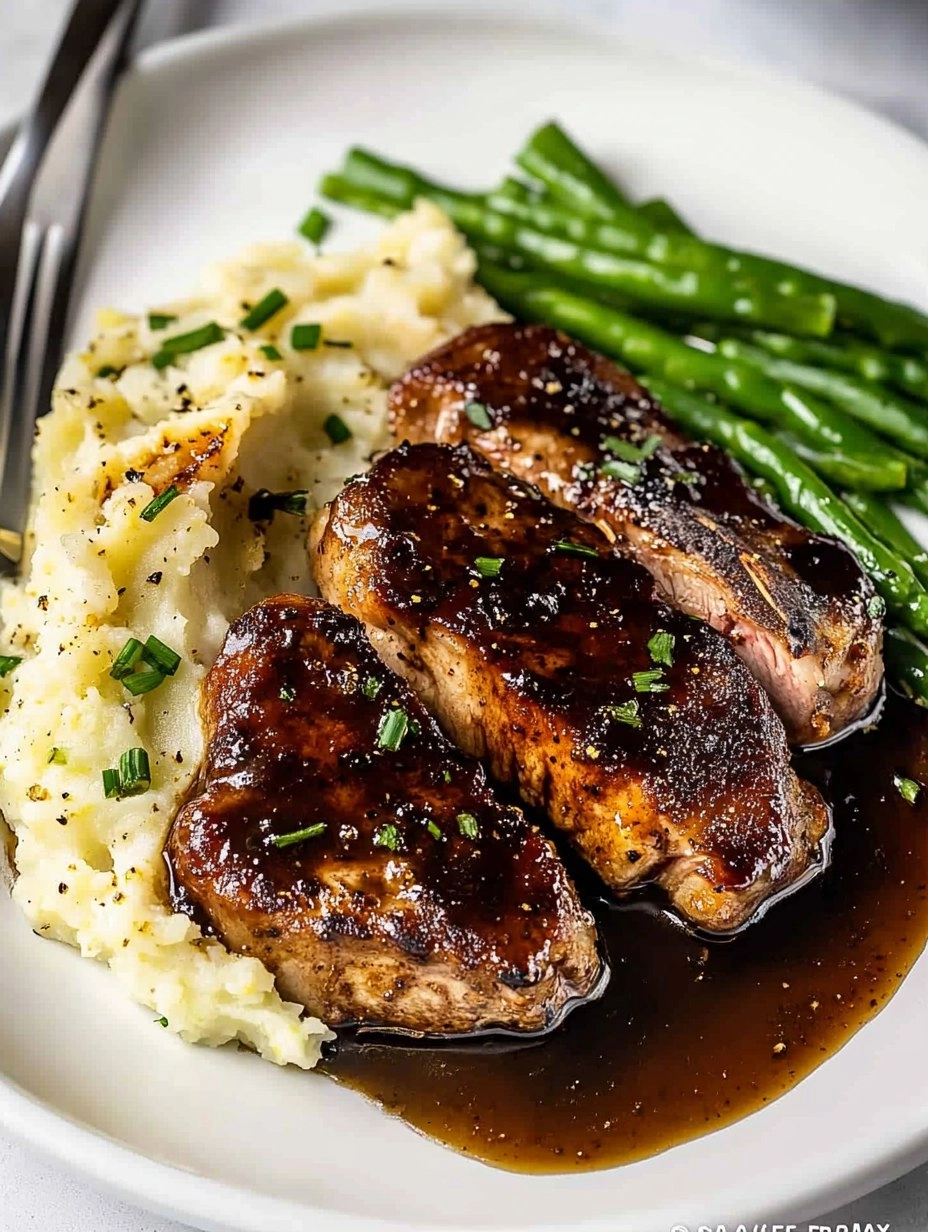Balsamic Pork Chops with Cauli Mash