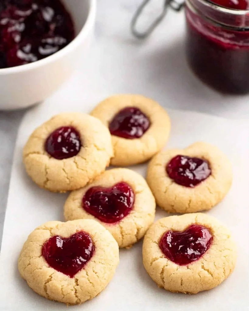 Easy-Jam-Thumbprint-Cookies-with-a-Heart-Shaped-Twist-Recipe