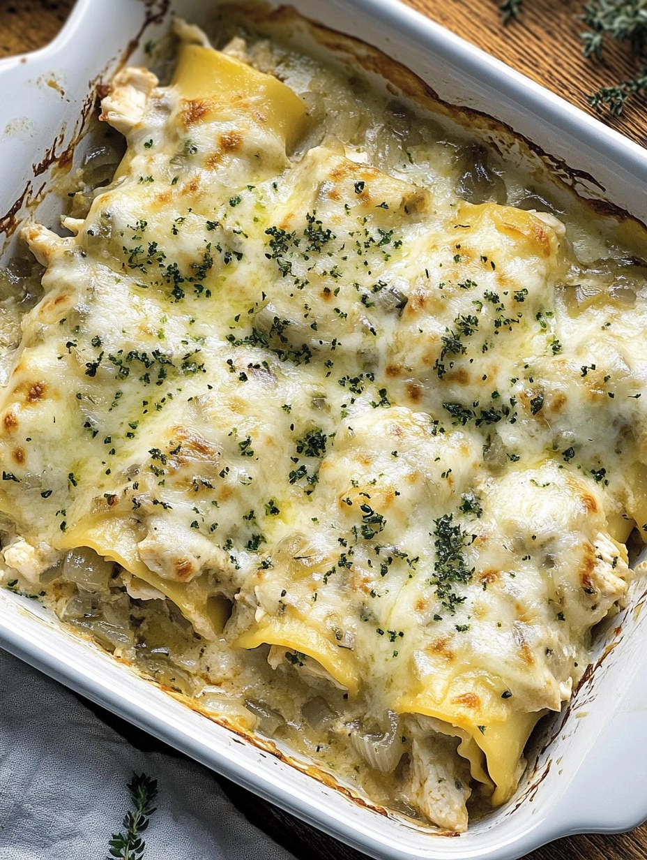 French Onion Chicken Lasagna Rollups 