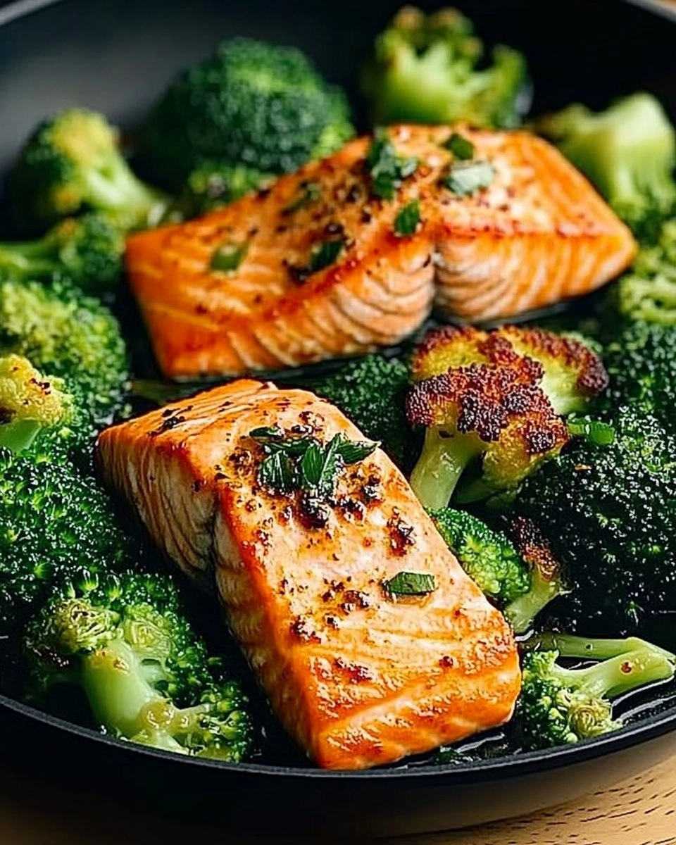 One-Skillet Garlicky Salmon & Broccoli