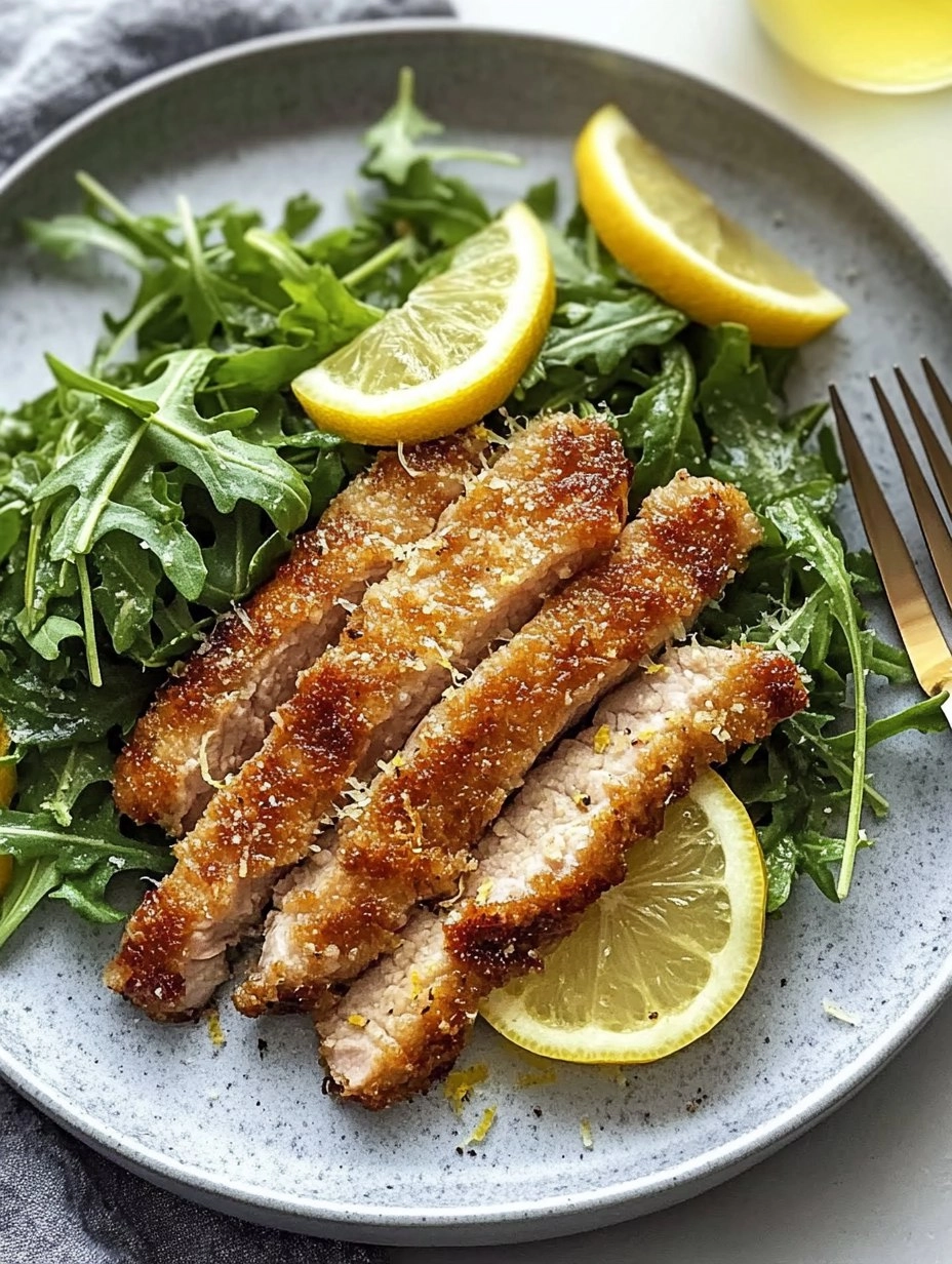 Pork Milanese with Lemon Parmesan Arugula
