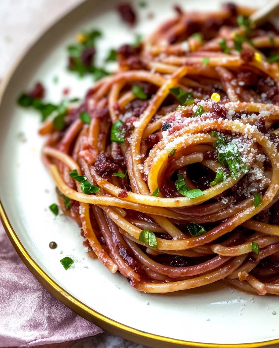 Red Wine Bucatini with Pancetta