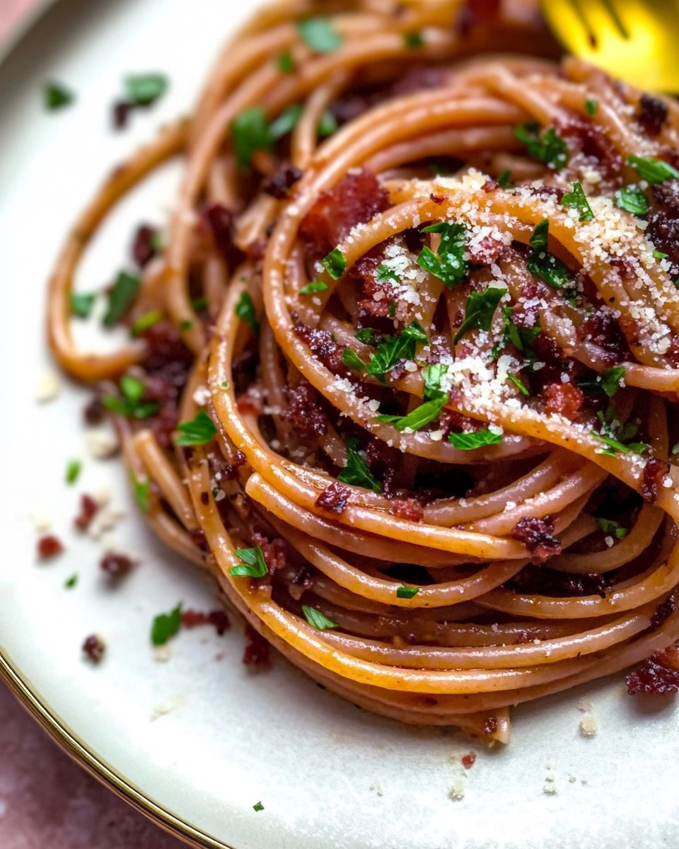 Red Wine Bucatini with Pancetta