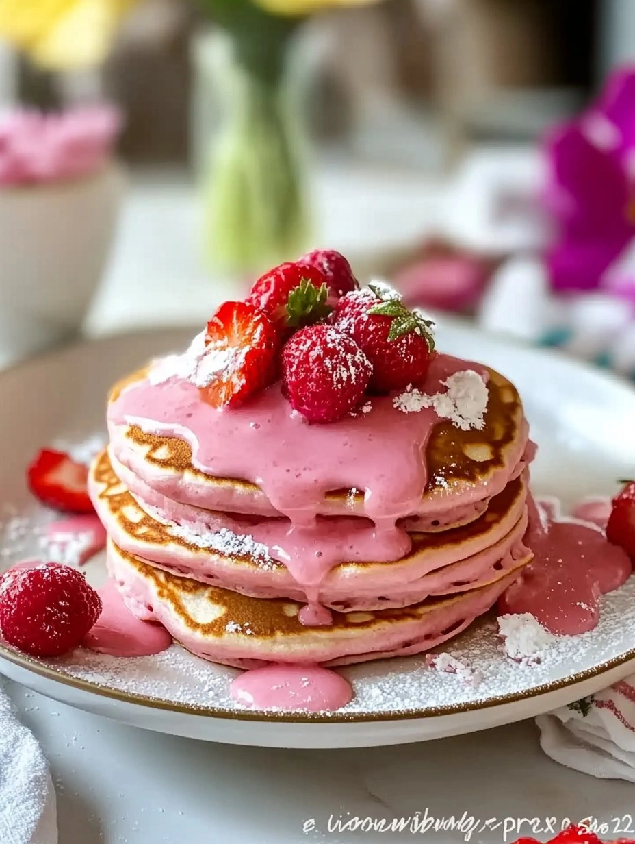 Romantic Brunch Ideas Pink Pancakes