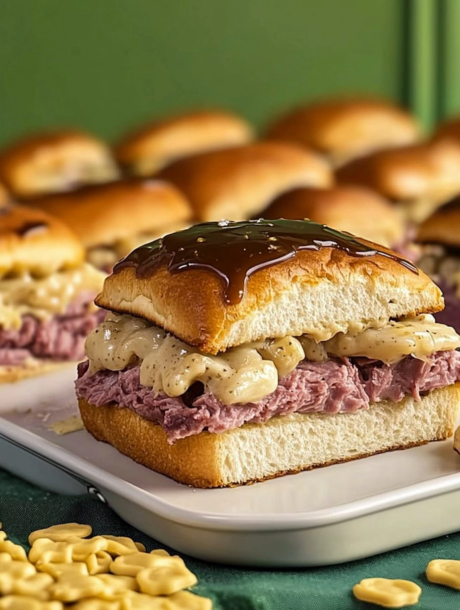 Baked Reuben Sliders with Thousand Island Glaze