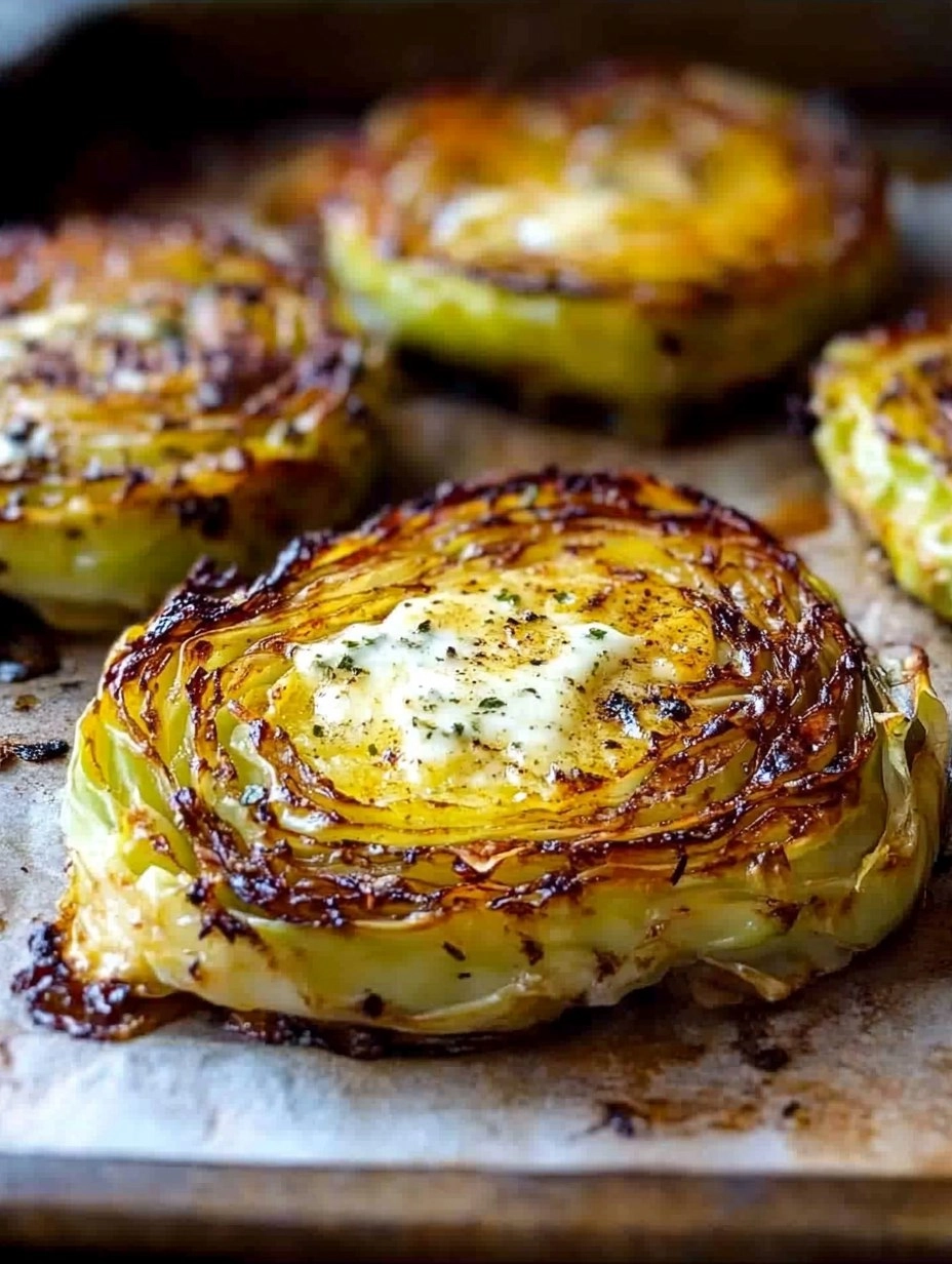 Crispy Roasted Parmesan Cabbage Steaks with Garlic Herb Butter