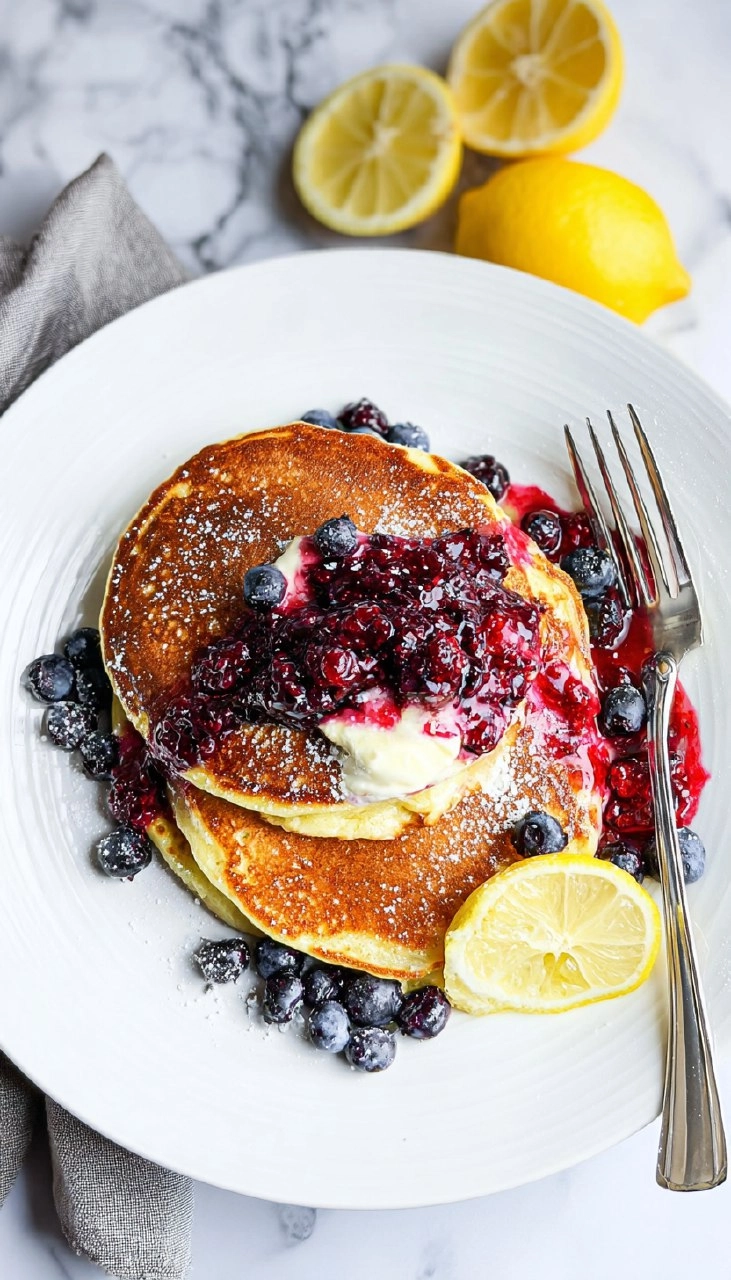 Lemon Ricotta Pancakes with Warm Berry Compote