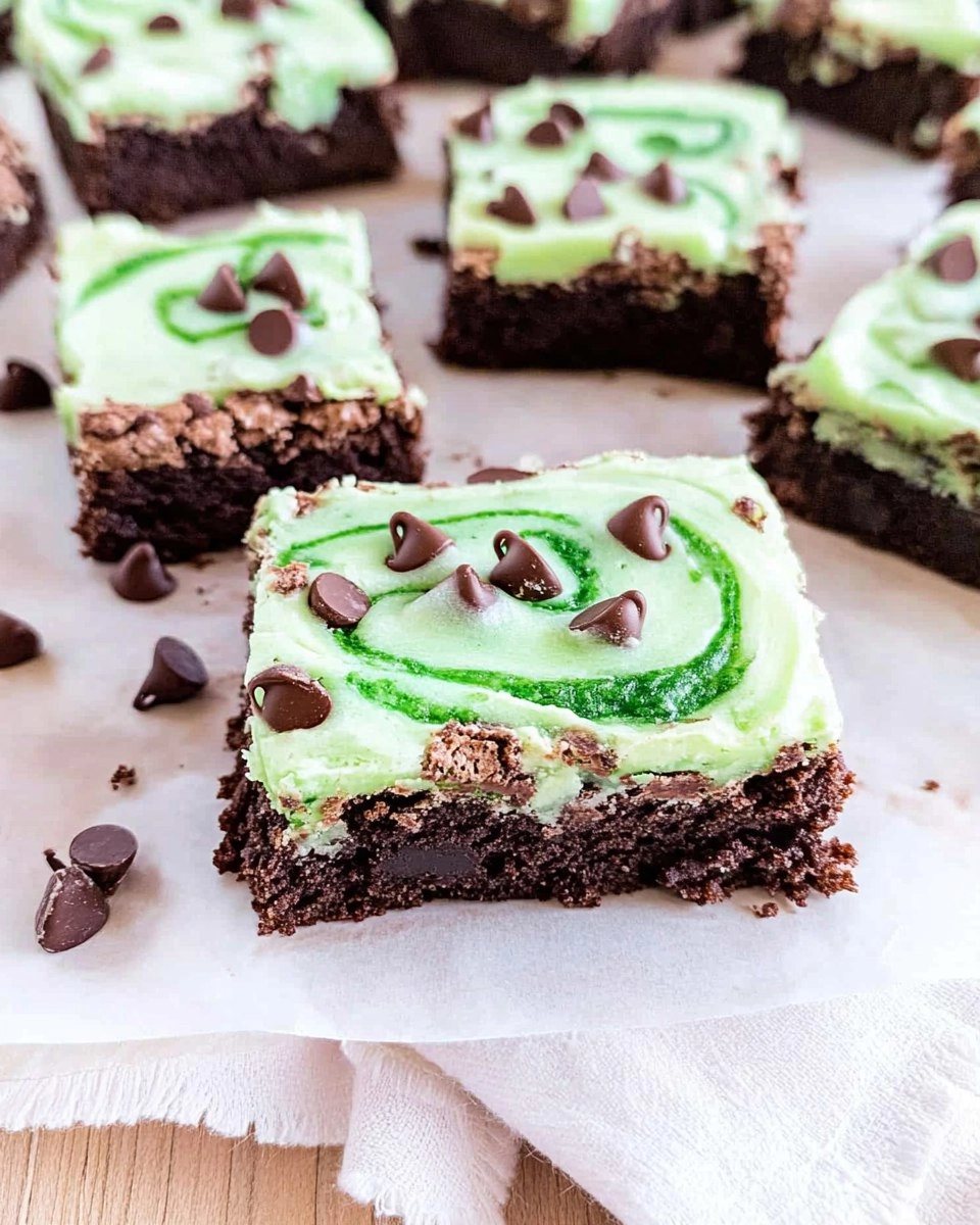 Mint Chocolate Chip Brownies with Green Swirl Frosting 122 Mint Chocolate Chip Brownies with Green Swirl Frosting