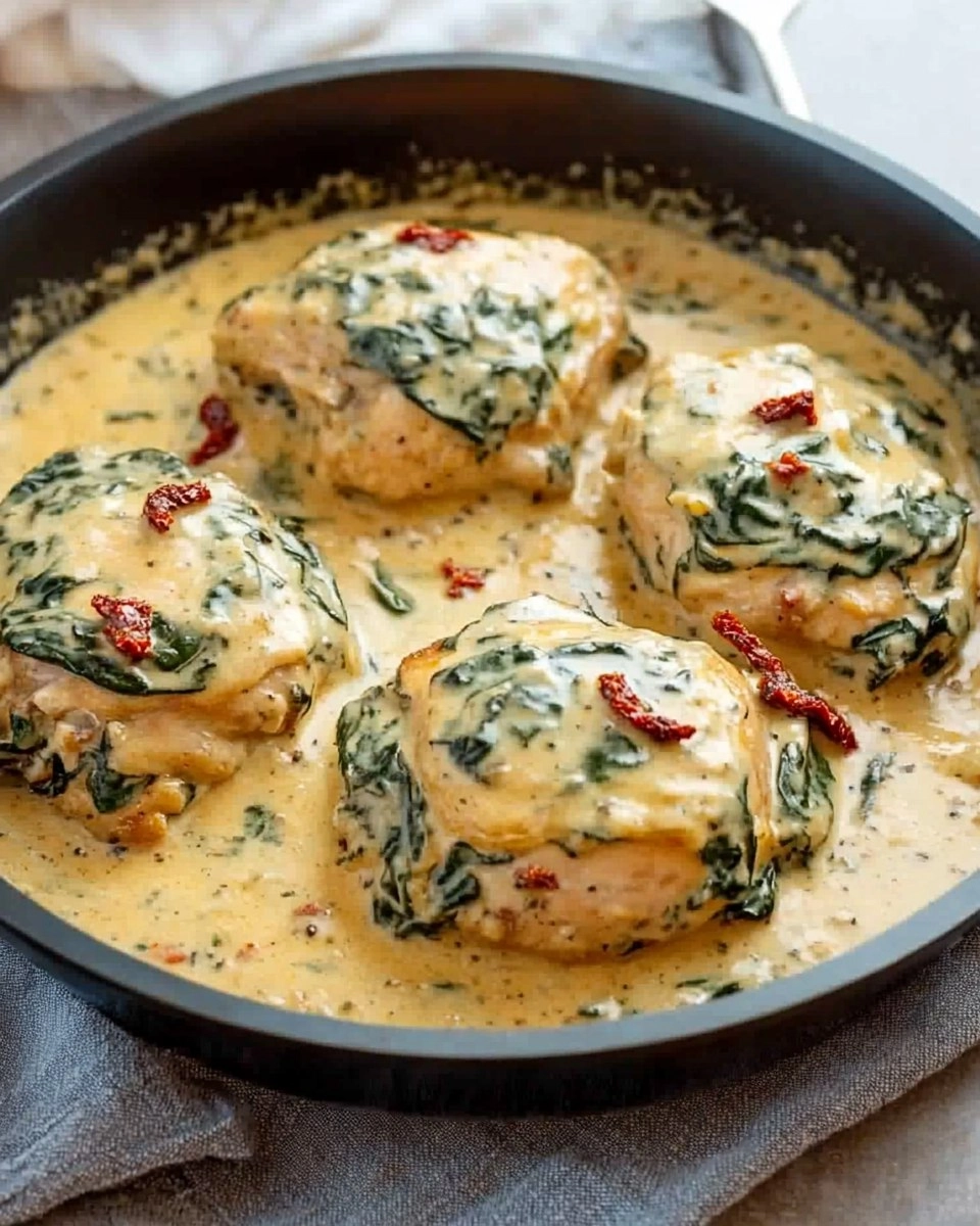 One-Pan Creamy Tuscan Chicken Thighs with Spinach & Sun-Dried Tomatoes