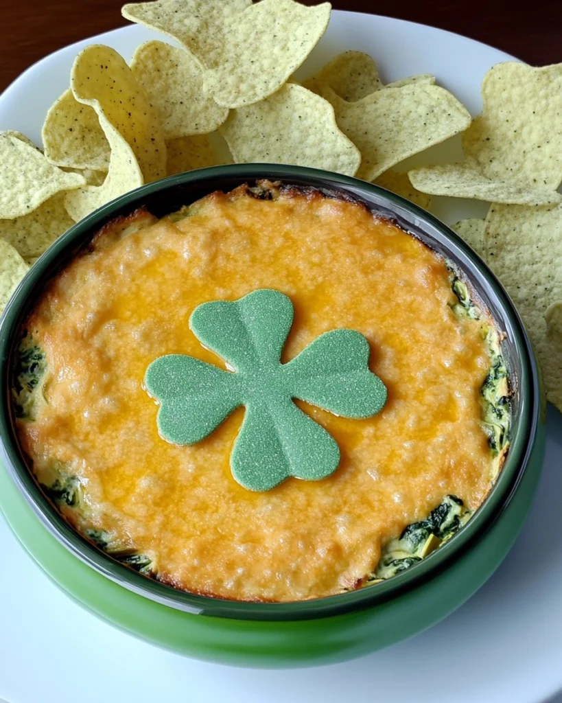 Shamrock-Spinach-Artichoke-Dip-with-Green-Tortilla-Chips-Recipe