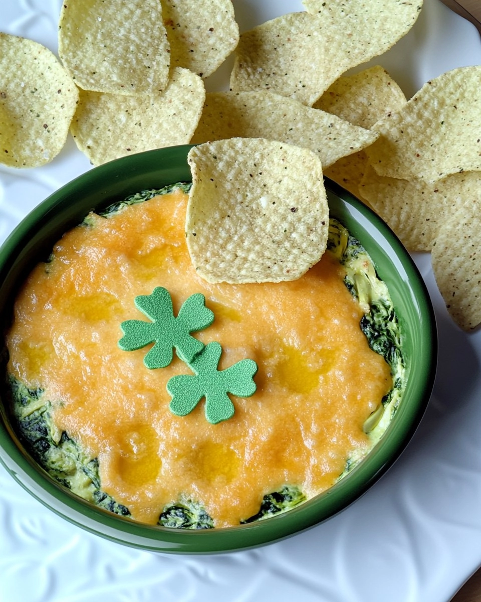 Shamrock Spinach Artichoke Dip with Green Tortilla Chips