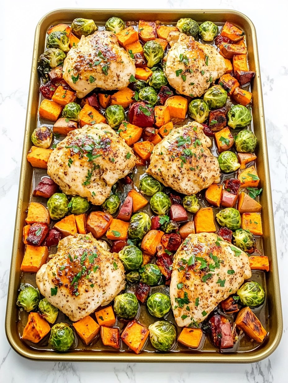 Sheet-Pan Maple Dijon Chicken with Brussels Sprouts & Sweet Potatoes