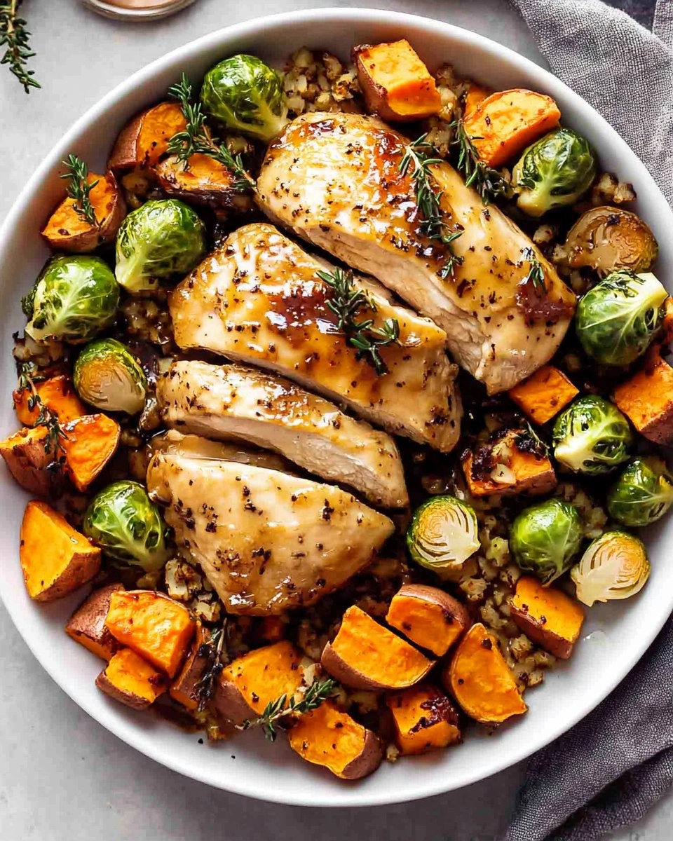 Sheet-Pan Maple Dijon Chicken with Brussels Sprouts & Sweet Potatoes