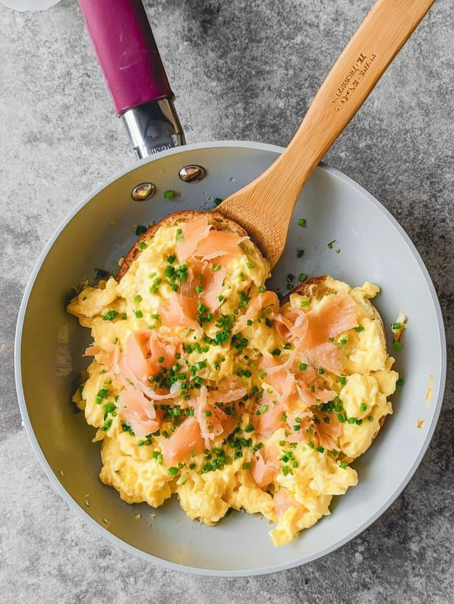 Soft Scrambled Eggs with Smoked Salmon & Chives (Toast or Bagel)