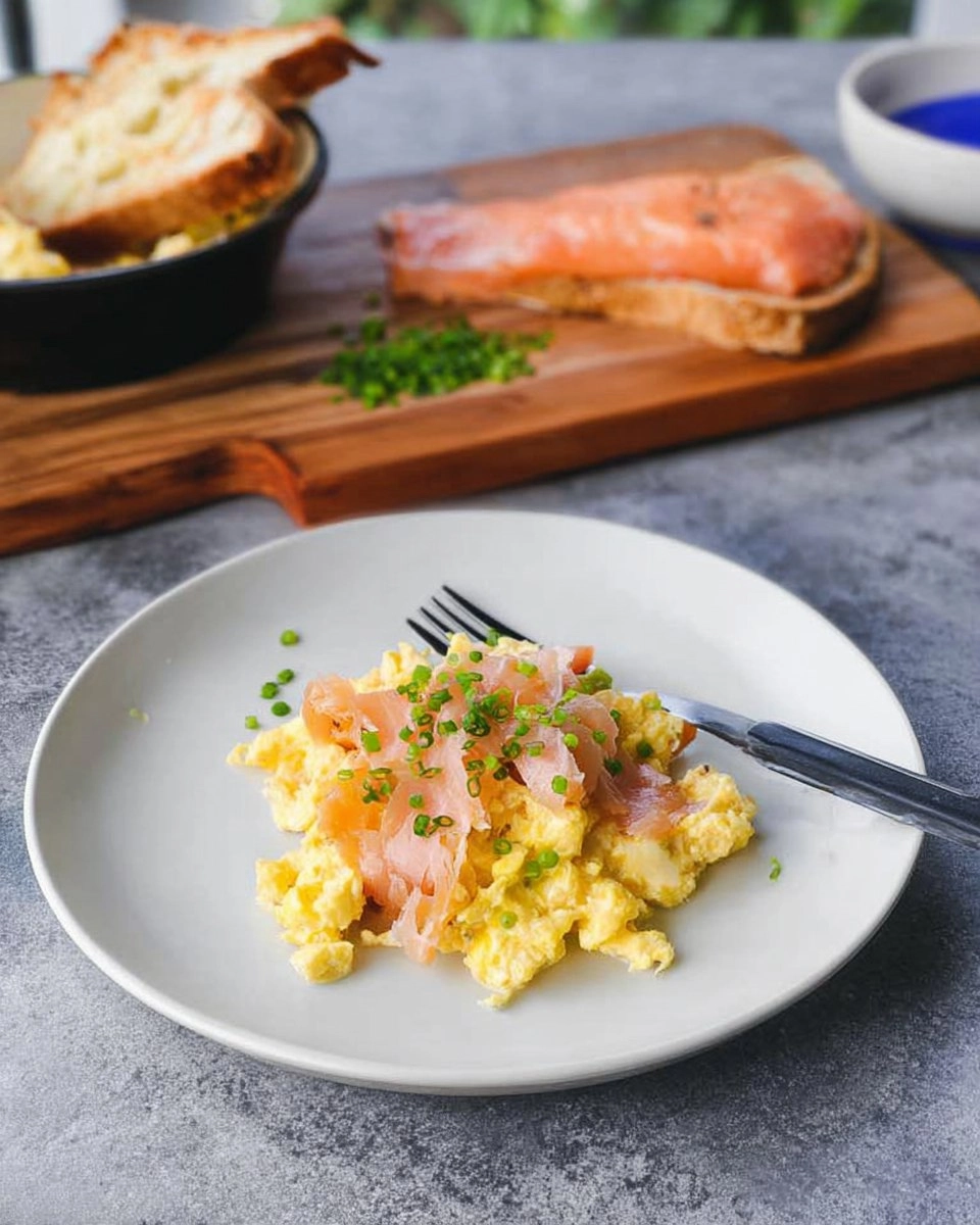 Soft Scrambled Eggs with Smoked Salmon & Chives (Toast or Bagel)